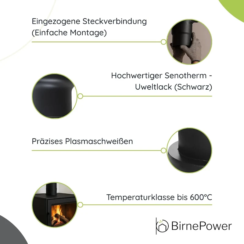 Ofenrohr Rauchrohr Erweiterung Abzugrohr Rohrerweiterung von 130 auf 180 mm Senotherm 2mm Kaminrohr