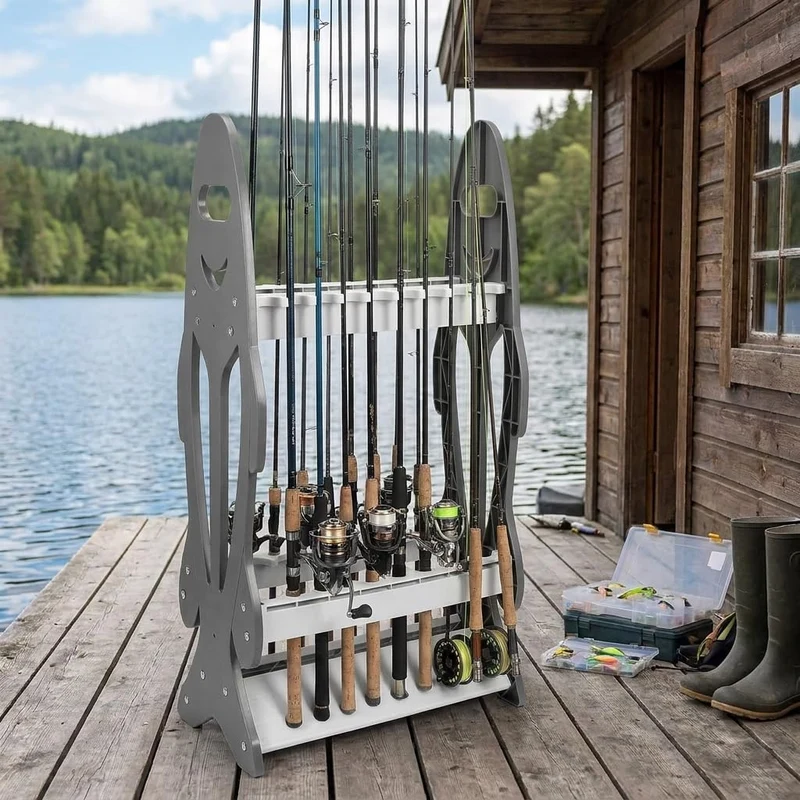 QWORK® Angelrutenhalter, Rutenständer für 16 Angelruten, Stabiler und Leichter Rutenhalter, für Meis