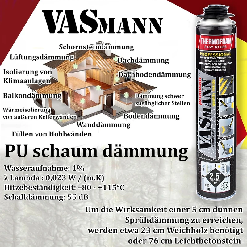 24x890ml PU-Sprühdämmung & Sprühisolierung – Effektive Wärmedämmung für Dach, Kellerdecke & Wände |