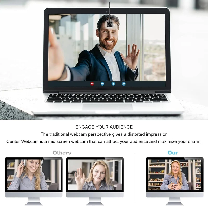 Denash 1080P-Webcam mit Mikrofon, Eye Center Cam-Webcam für den Mittleren Bildschirm, Plug-and-Play-