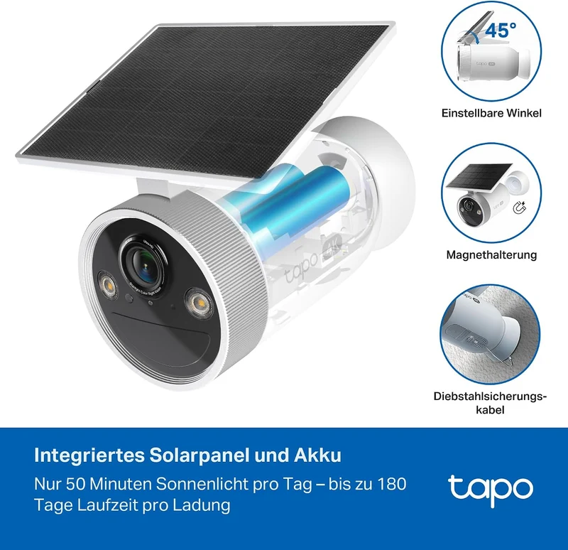 Tapo C465 Solar Aussenkamera Akku, 4K 8MP, Farbnachtsicht, kostenlose KI-Erkennung, 2-Wege-Audio, lo
