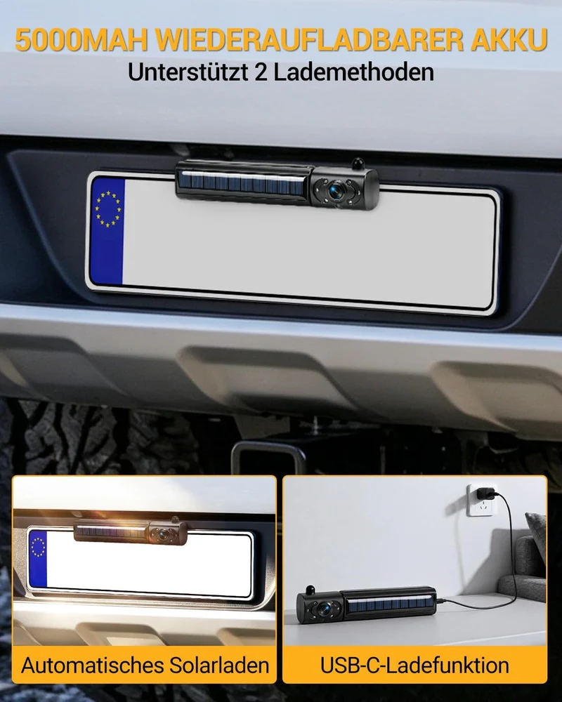 5 Zoll Rückfahrkamera Kabellos Set 1080P Solar Kabellos Rückfahrkamera Kabellose Rückfahrkameras für