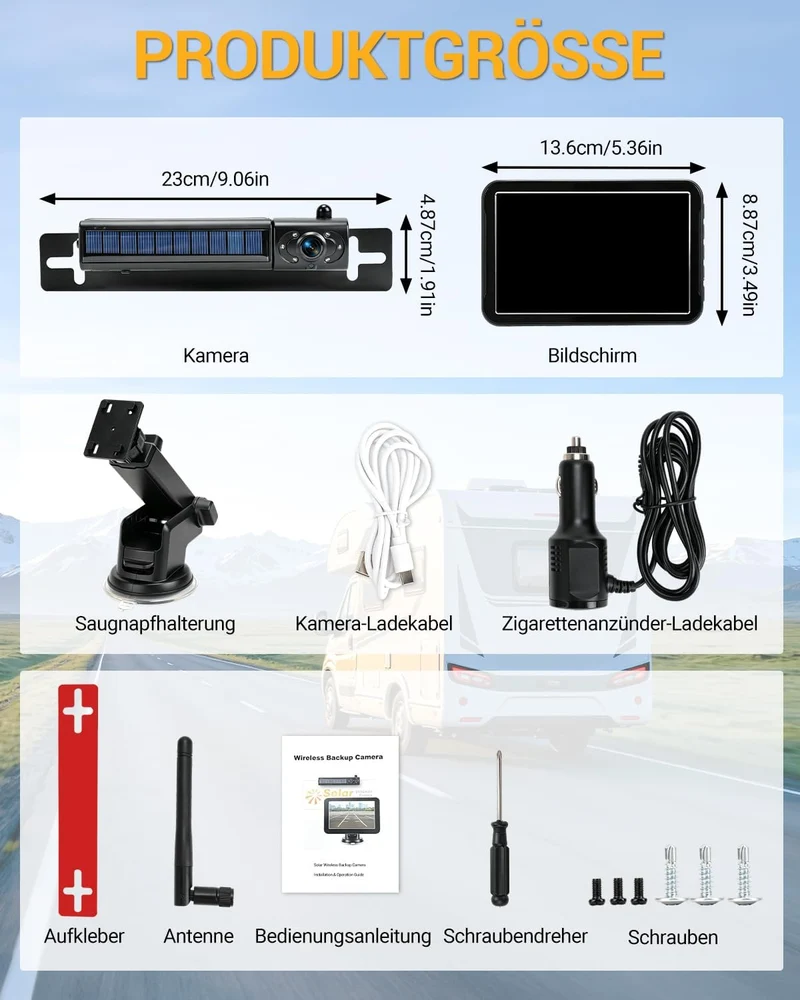 5 Zoll Rückfahrkamera Kabellos Set 1080P Solar Kabellos Rückfahrkamera Kabellose Rückfahrkameras für
