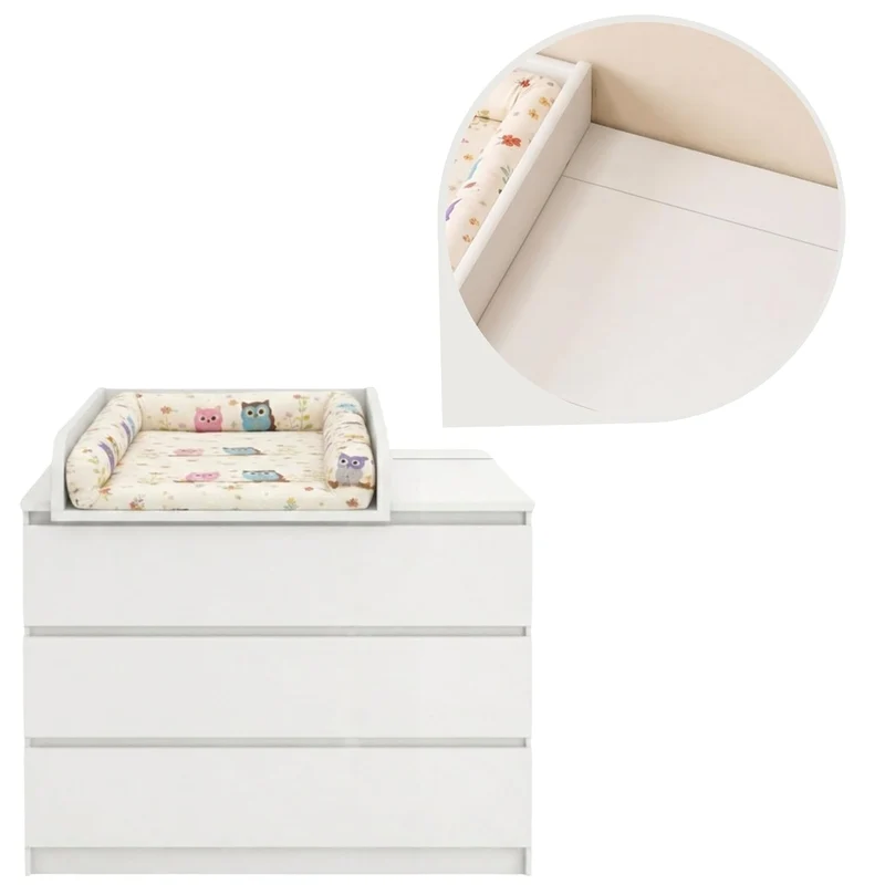 Wickelaufsatz mit 80 cm hinterer Leiste, 53,2 × 70 cm, Weiss Weiss 53cm mit Leiste 80cm, Weiss 53cm