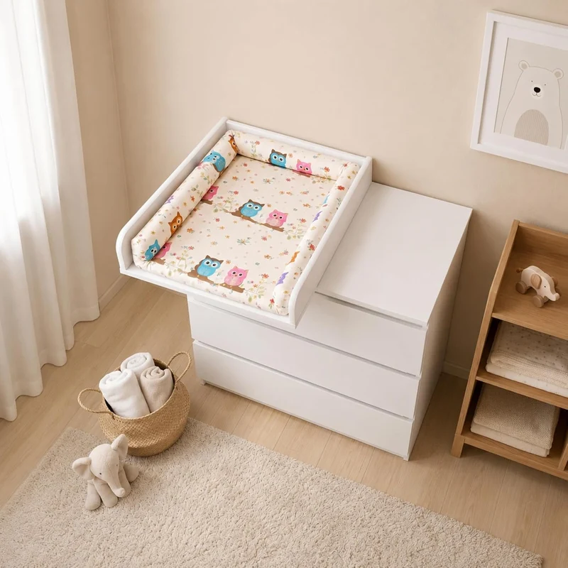 Wickelaufsatz mit 80 cm hinterer Leiste, 53,2 × 70 cm, Weiss Weiss 53cm mit Leiste 80cm, Weiss 53cm
