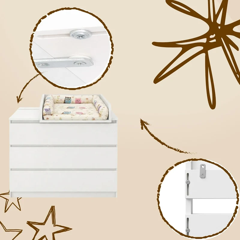 Wickelaufsatz mit 80 cm hinterer Leiste, 53,2 × 70 cm, Weiss Weiss 53cm mit Leiste 80cm, Weiss 53cm