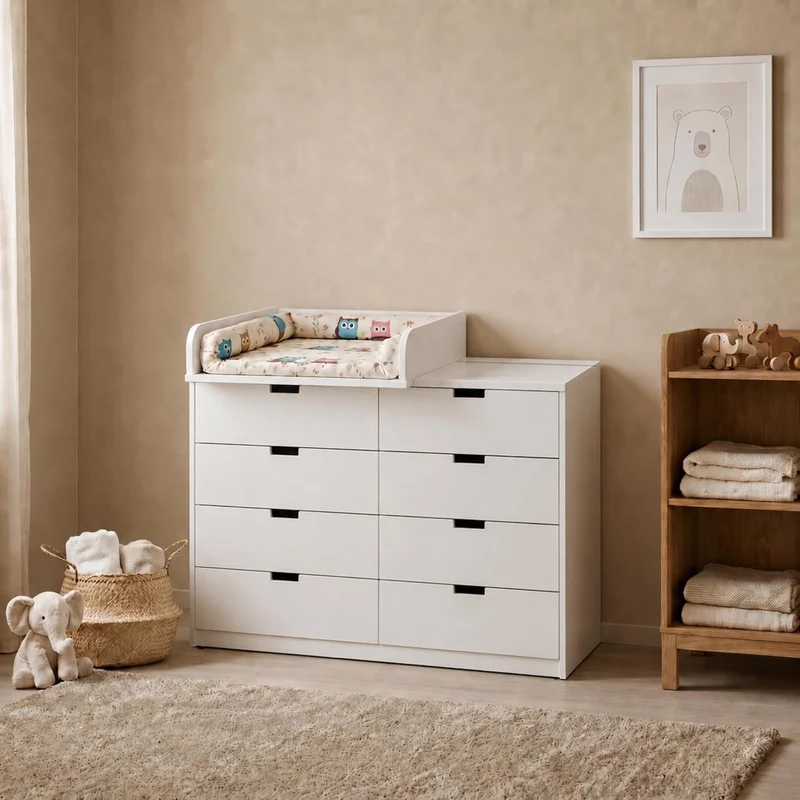 Wickelaufsatz mit 80 cm hinterer Leiste, 53,2 × 70 cm, Weiss Weiss 53cm mit Leiste 80cm, Weiss 53cm