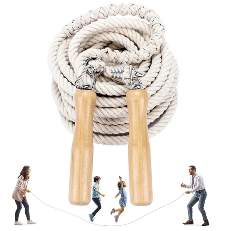 Lange Springseil, Mehrspieler-Seil, Springseil mit Holzgriff für Schule, Sport, Outdoor-Aktivitäten,