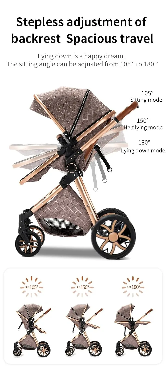 YAZOCO kinderwagen 3 in 1 Buggy Babybett Komplett Set Einem Klick Zusammenklappbarer Kinderwagen, Ko