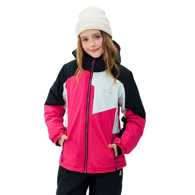 SMONTY Mädchen Skijacke, wasserdicht, warm, mit Kapuze, Schnee-Wintermantel für Kinder 116-122 Rosa,