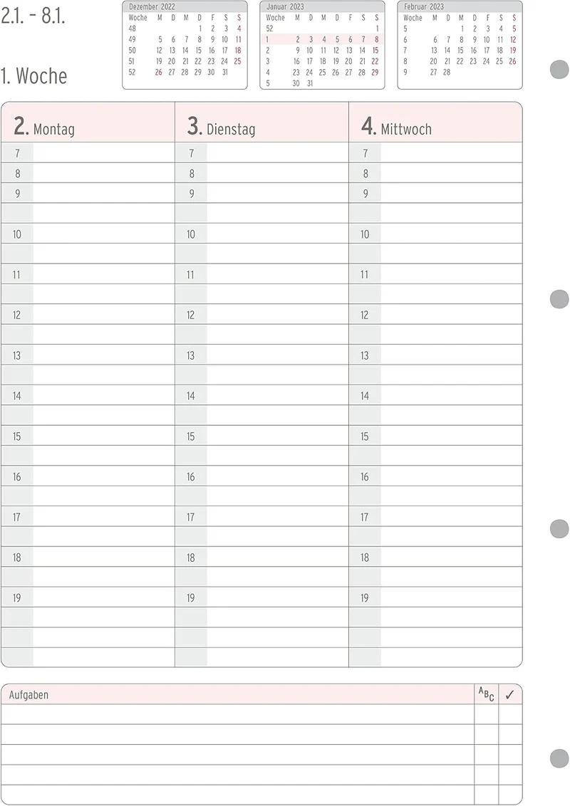Chronoplan 50703 Kalendereinlage 2023, Wochenplan im A4 Format (210x297 mm), Tage in Spalten, Ersatz