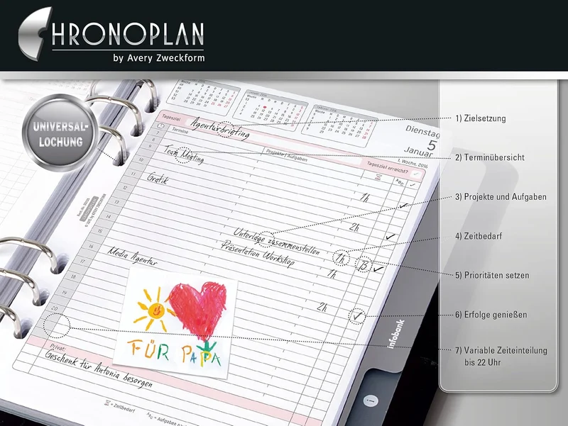 Chronoplan 50703 Kalendereinlage 2023, Wochenplan im A4 Format (210x297 mm), Tage in Spalten, Ersatz