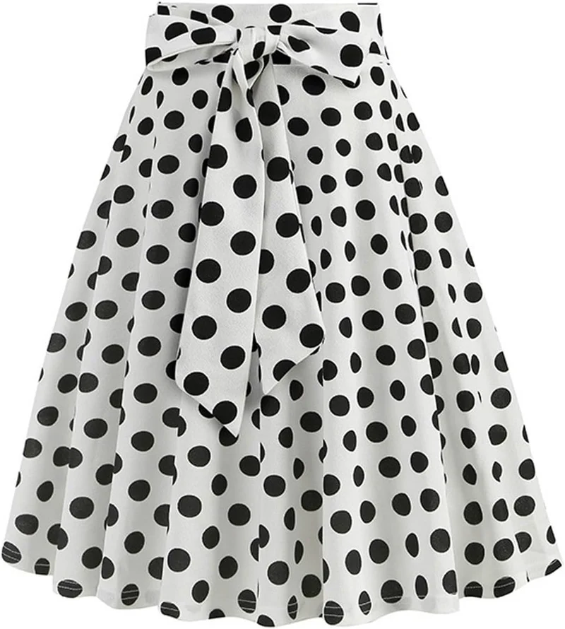 Dunkelblau Damen im französischen Retro-Stil, lässig, modisch, gepunktet, mit Gürtel Dalmatiner Kost
