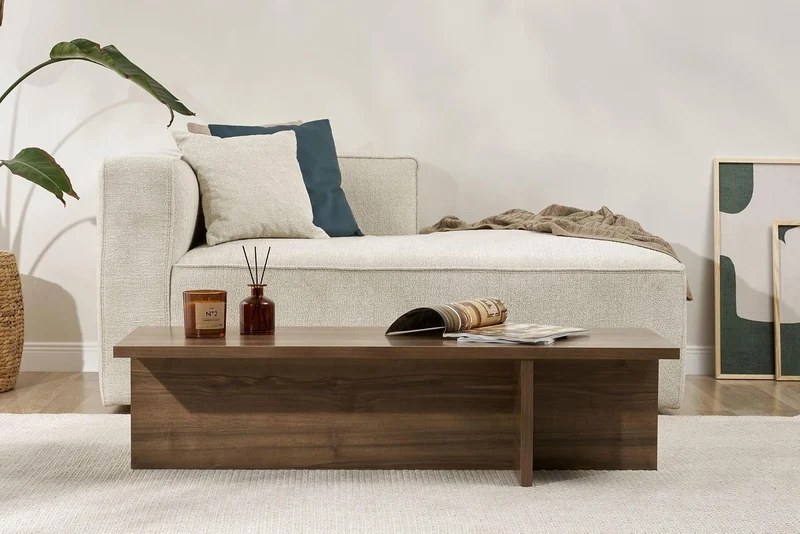 Stilvoller Couchtisch in Walnuss, 120 x 30 x 45 cm | 100% melaminbeschichtete Spanplatte, 25 mm dick