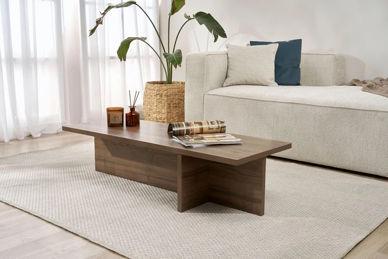 Stilvoller Couchtisch in Walnuss, 120 x 30 x 45 cm | 100% melaminbeschichtete Spanplatte, 25 mm dick