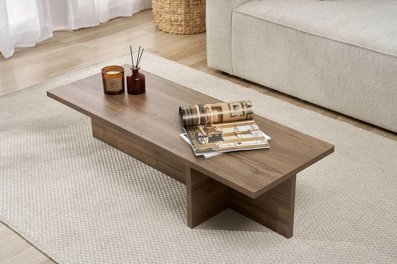 Stilvoller Couchtisch in Walnuss, 120 x 30 x 45 cm | 100% melaminbeschichtete Spanplatte, 25 mm dick