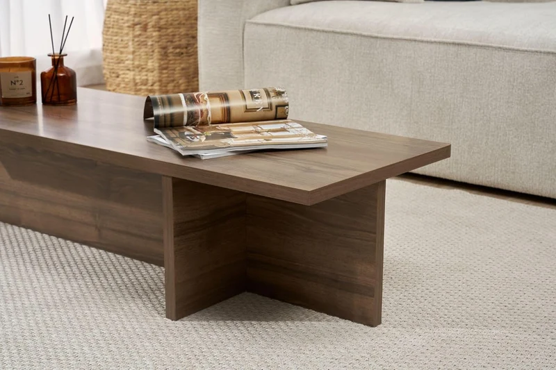 Stilvoller Couchtisch in Walnuss, 120 x 30 x 45 cm | 100% melaminbeschichtete Spanplatte, 25 mm dick