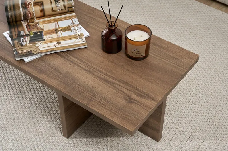 Stilvoller Couchtisch in Walnuss, 120 x 30 x 45 cm | 100% melaminbeschichtete Spanplatte, 25 mm dick