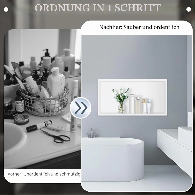 FTL Wandnische Dusche Edelstahl 64 x 33 x 10 cm,Weiss Duschnische für Badezimmer,Keine Fliesen Erfor