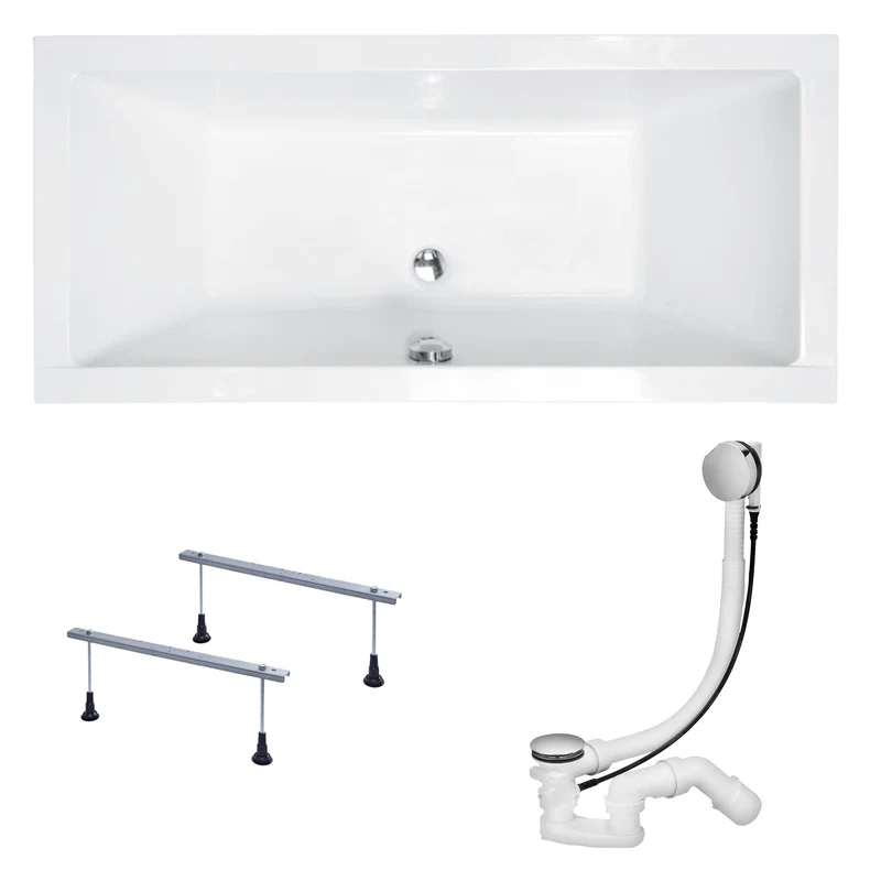 KOLMAN Badewanne QUADRO Rechteck 165x75 ohne Verkleidung, Ablaufgarnitur und Füssen Komplettset 3in1
