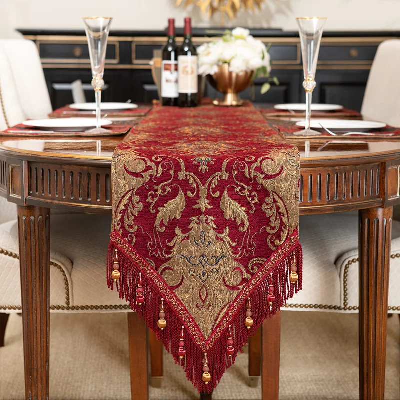Tischläufer mit Quasten, Jacquard Tischdecke für Esstisch Urlaub Party Wohnzimmer Dekoration (33x228