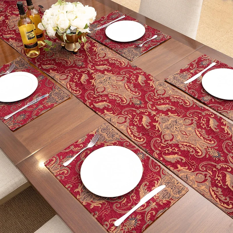 Tischläufer mit Quasten, Jacquard Tischdecke für Esstisch Urlaub Party Wohnzimmer Dekoration (33x228