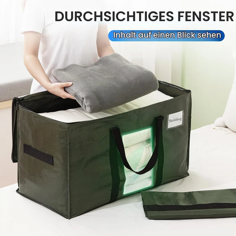 TAILI Umzugstasche extra gross,6 PCS grün Aufbewahrungstasche mit Griffe & Deckel Sichtfenster Aufbe