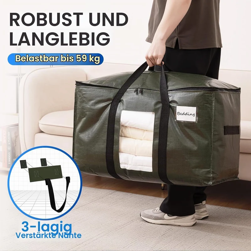 TAILI Umzugstasche extra gross,6 PCS grün Aufbewahrungstasche mit Griffe & Deckel Sichtfenster Aufbe