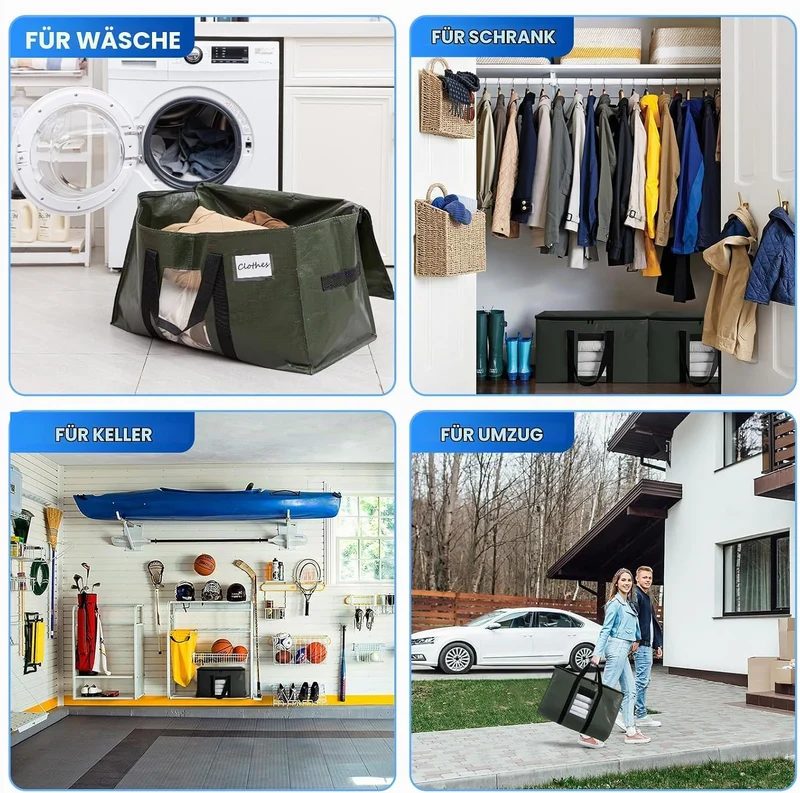 TAILI Umzugstasche extra gross,6 PCS grün Aufbewahrungstasche mit Griffe & Deckel Sichtfenster Aufbe
