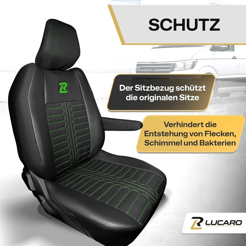 LUCARO Sitzbezüge Auto Set Tornado für Renault Master 4, Nissan Interstar 3 Grün Rückenlehne und Sit