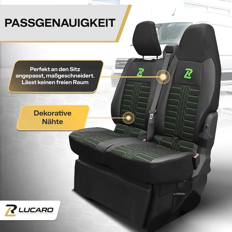 LUCARO Sitzbezüge Auto Set Tornado für Renault Master 4, Nissan Interstar 3 Grün Rückenlehne und Sit