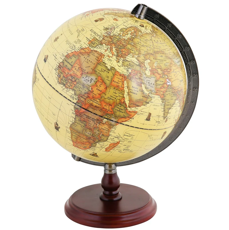 Exerz 25cm Antiker Globus Mit Holzfuss - Englische Karte - Für Kinder Büro Deko - Schülerglobus Mord