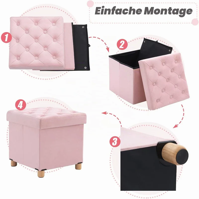 BRIAN & DANY Sitzhocker mit Stauraum Faltbar, Hocker Samt mit Beinen und Deckel, Fusshocker Klein Au