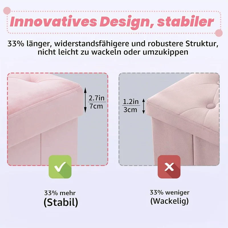 BRIAN & DANY Sitzhocker mit Stauraum Faltbar, Hocker Samt mit Beinen und Deckel, Fusshocker Klein Au