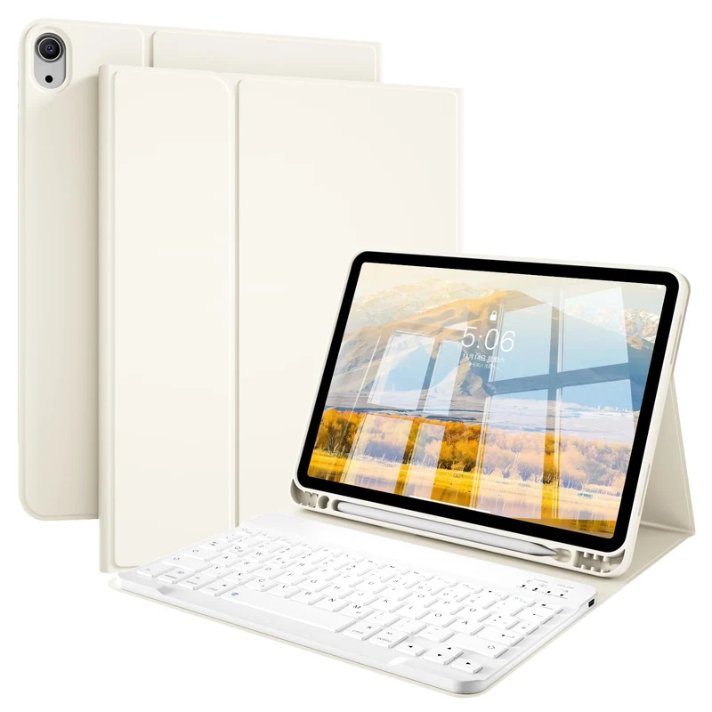 Tastatur Hülle für iPad Air 11 Zoll M4/M3/M2 & iPad Air 5./4. Gen Creme Weiss, Creme Weiss