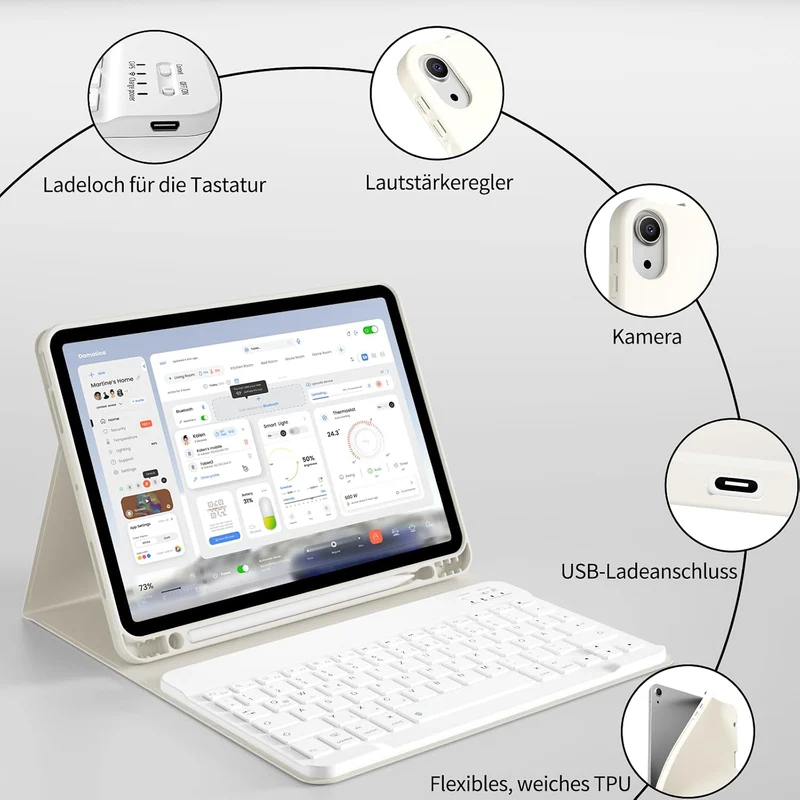 Tastatur Hülle für iPad Air 11 Zoll M4/M3/M2 & iPad Air 5./4. Gen Creme Weiss, Creme Weiss