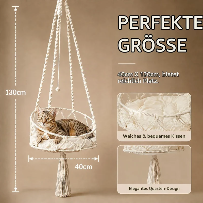Katzenschaukel, 40cm Katzenschaukel-Hängematte, Boho Makramee Katzenschaukel Hängematte, Katzenschla