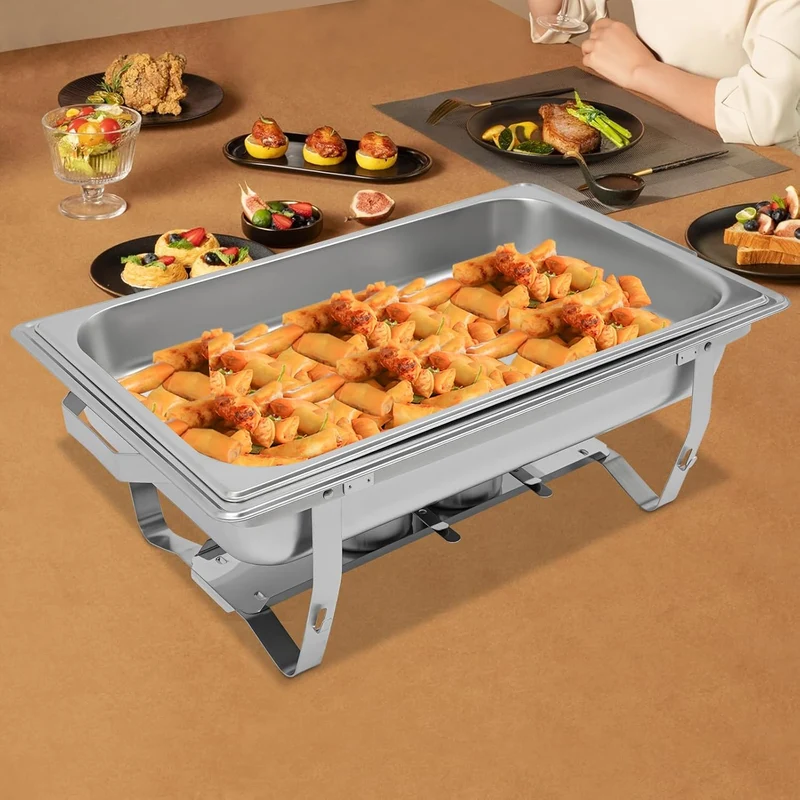 Futchoy Chafing Dish Edelstahl 7L Rechteckig Warm/Kalthalten Deckel Silber | Kein Strom Nötig: Hält