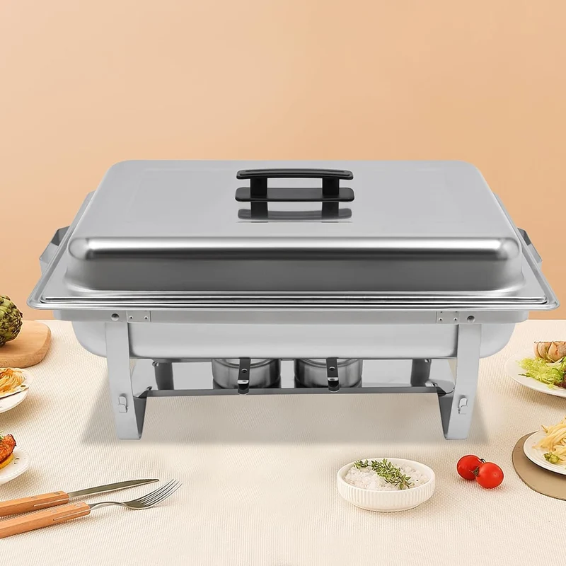 Futchoy Chafing Dish Edelstahl 7L Rechteckig Warm/Kalthalten Deckel Silber | Kein Strom Nötig: Hält