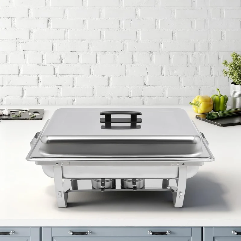 Futchoy Chafing Dish Edelstahl 7L Rechteckig Warm/Kalthalten Deckel Silber | Kein Strom Nötig: Hält