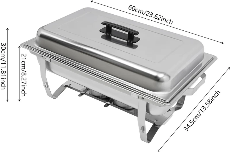 Futchoy Chafing Dish Edelstahl 7L Rechteckig Warm/Kalthalten Deckel Silber | Kein Strom Nötig: Hält