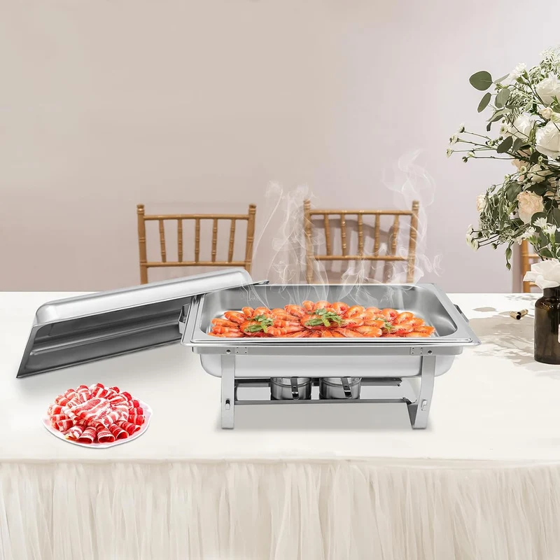 Futchoy Chafing Dish Edelstahl 7L Rechteckig Warm/Kalthalten Deckel Silber | Kein Strom Nötig: Hält