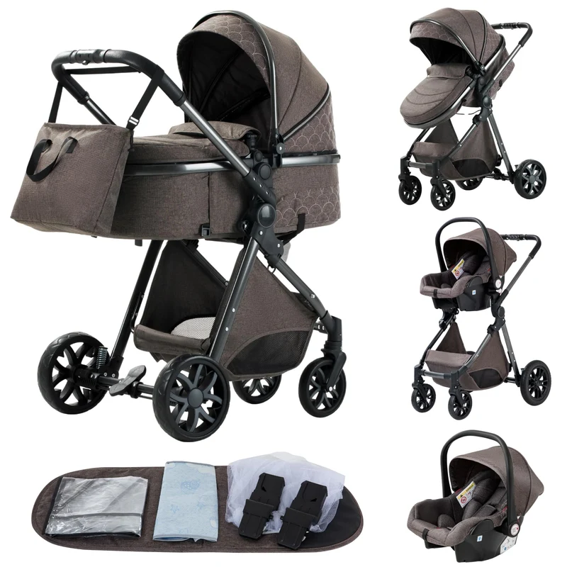 YAZOCO kinderwagen 3 in 1 Zusammenklappbar kinderwagen Komplettset Becherhalter, Moskitonetz, Fussab