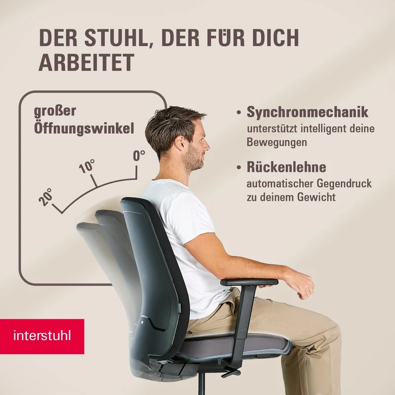 Interstuhl Style Soft Ergonomischer Bürostuhl – Gepolsterter Schreibtischstuhl mit Automatik-Mechani