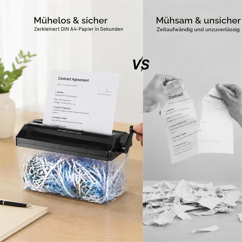 Yuragim Manueller Aktenvernichter A4 mit Kurbel, Kompakter Hand Papierschredder für Büro Zuhause Sch