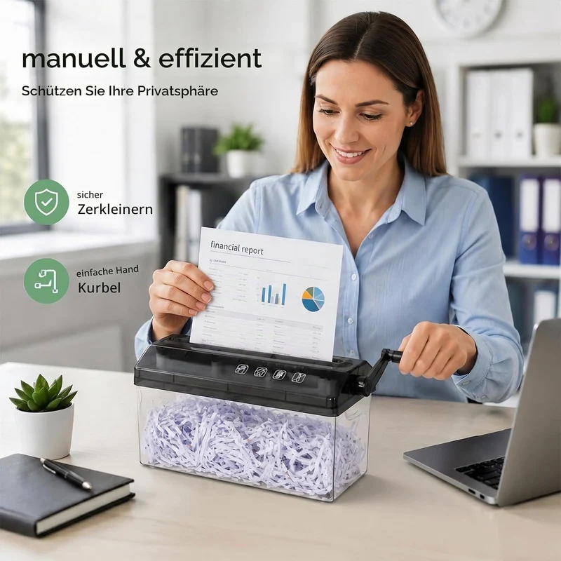 Yuragim Manueller Aktenvernichter A4 mit Kurbel, Kompakter Hand Papierschredder für Büro Zuhause Sch