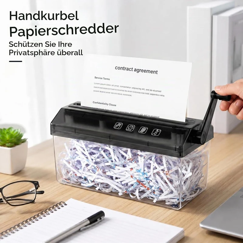 Yuragim Manueller Aktenvernichter A4 mit Kurbel, Kompakter Hand Papierschredder für Büro Zuhause Sch