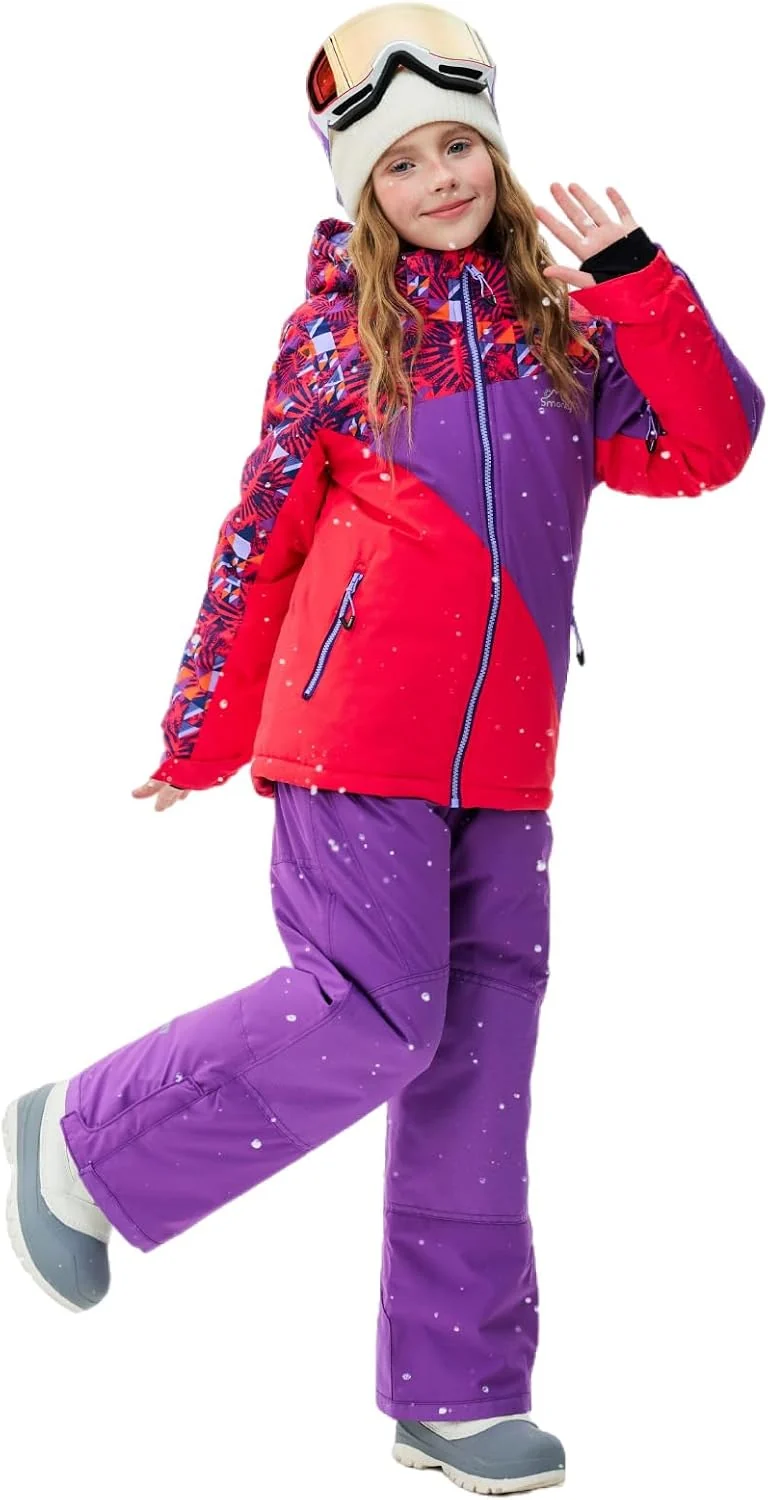 SMONTY Kinder Schneeanzug für Mädchen Winter Skijacke & Hose Set Kapuzenträger Set Winddicht Wasserd