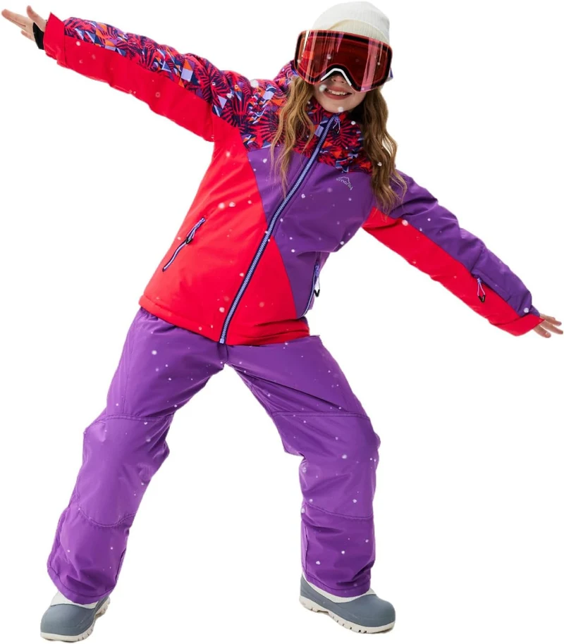 SMONTY Kinder Schneeanzug für Mädchen Winter Skijacke & Hose Set Kapuzenträger Set Winddicht Wasserd