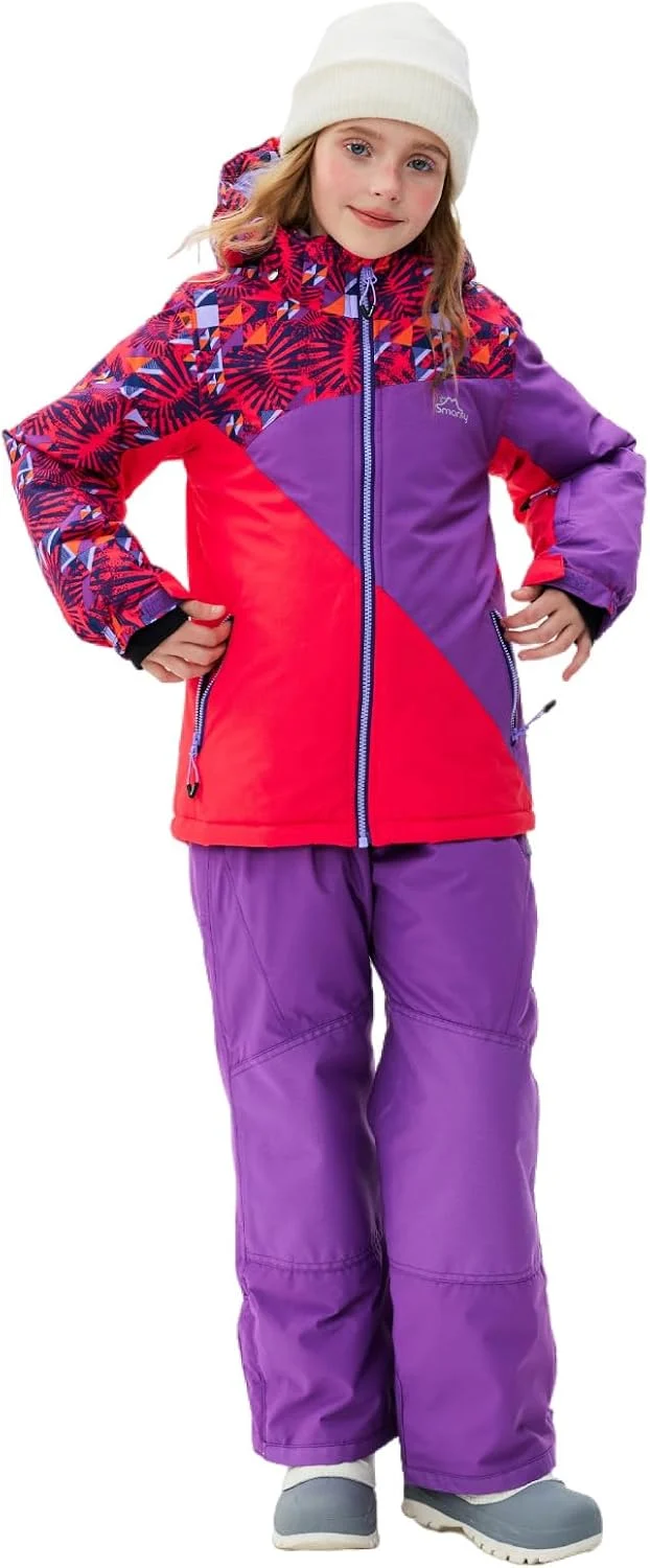 SMONTY Kinder Schneeanzug für Mädchen Winter Skijacke & Hose Set Kapuzenträger Set Winddicht Wasserd